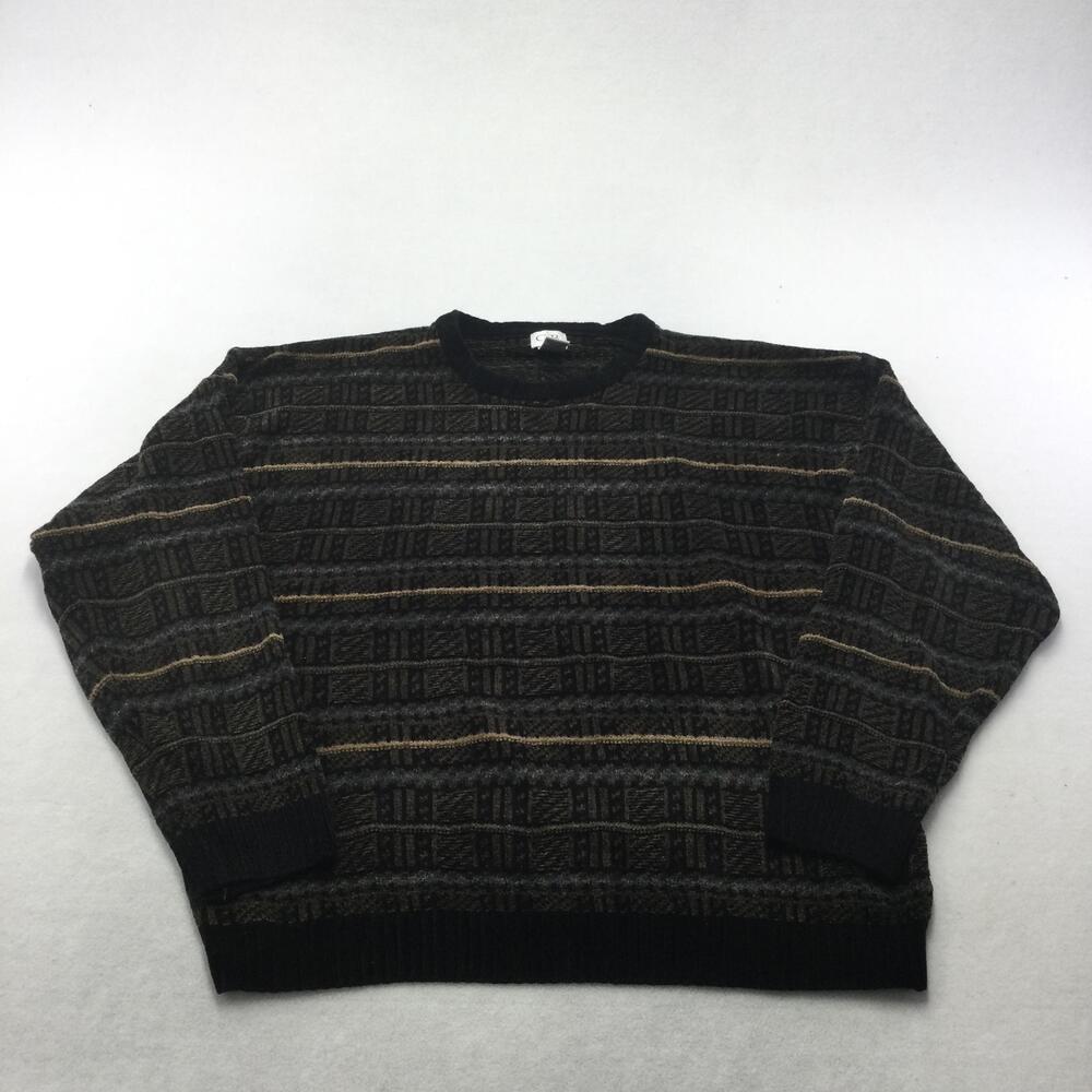 Geoffrey Beene Sweater Mens 2XL Brown Geometric Knit Crew Neck Pullover Casual